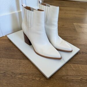 Marc Fisher Cream Leather Western Booties with Stacked Heel
